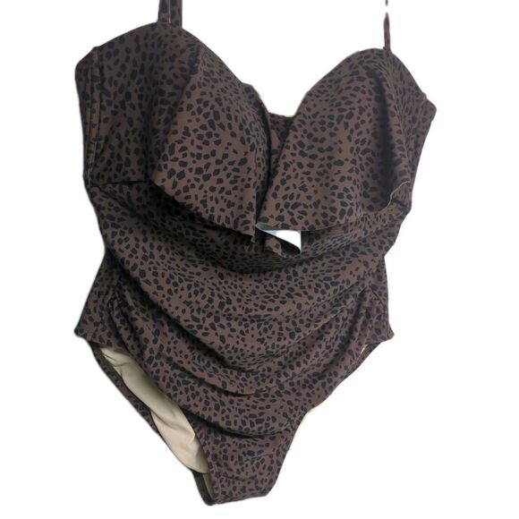 Kona Sol Swimsuit X-Large One-piece Leopard Animal Print Built In Bra XL Brown - Picture 3 of 9